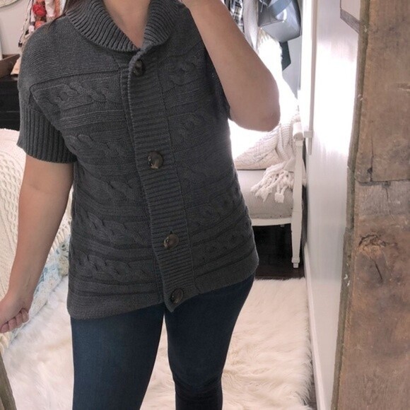Talbots large grey cable knit button up sweater - Picture 1 of 3